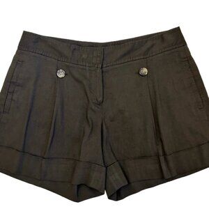 Theory Lena Linen Blend Shorts Brown Pleated Cuffed Hem Size 6 Casual